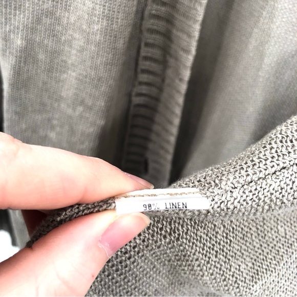 SHARI'S PLACE Linen Cardigan Sweater Lurex Wood Buttons Lagenlook Art to Wear - Picture 7 of 9